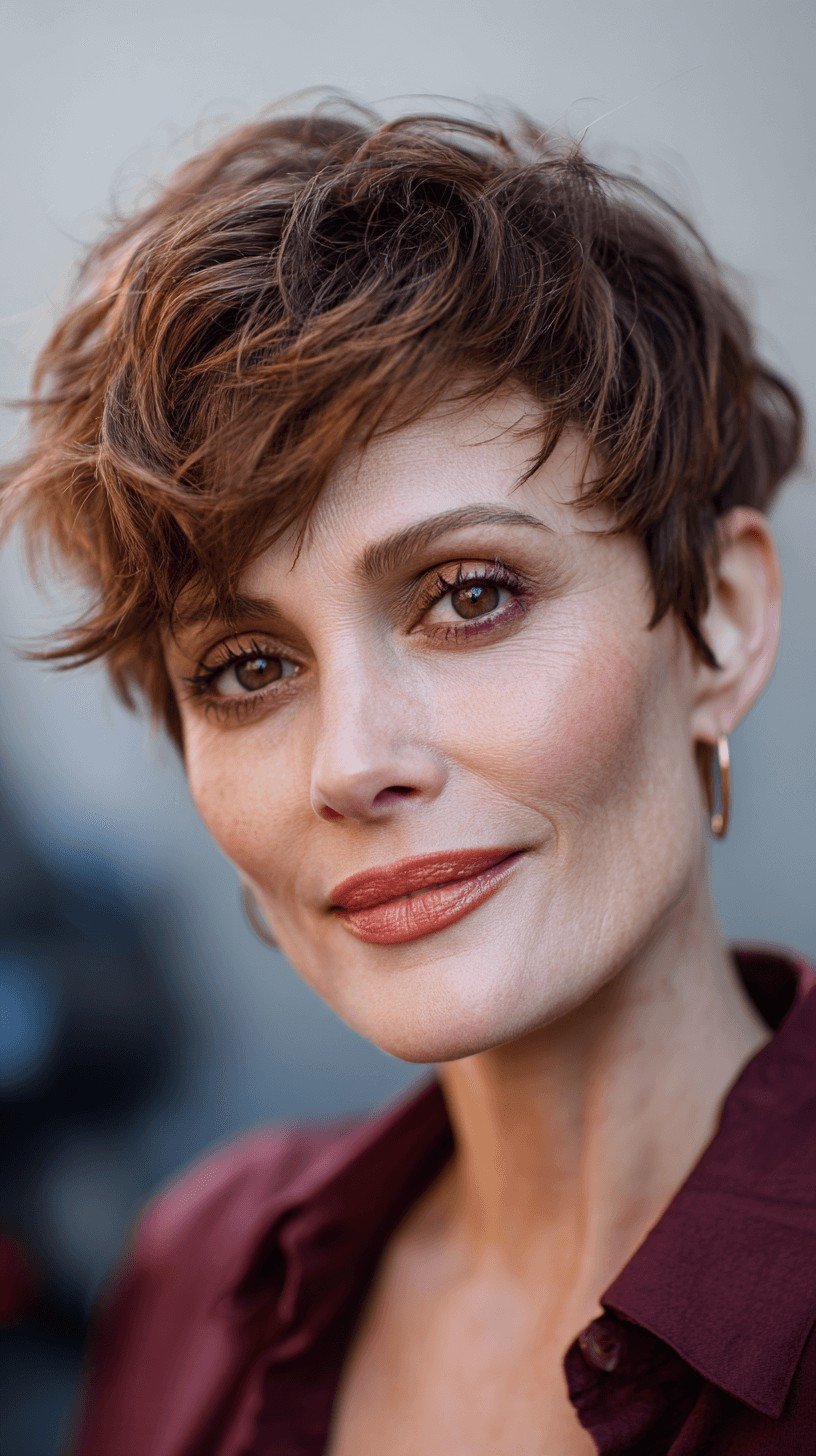 Textured Tousled Pixie Cut with Subtle Warm Highlights