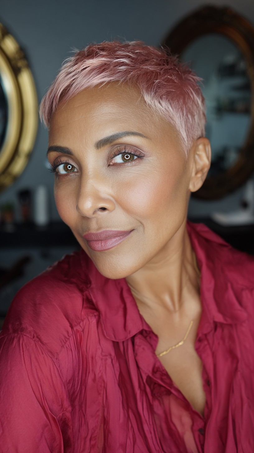 Trendy Rose Gold Textured Pixie Cut