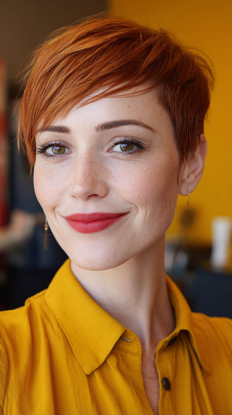 Vibrant Copper Pixie Cut with Playful Texture