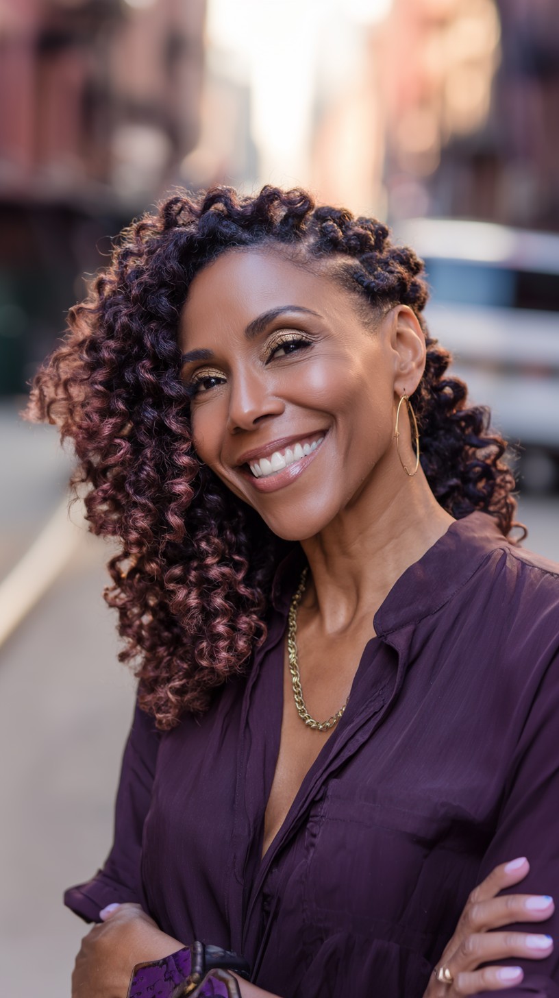 Vibrant Rose Gold Curly Shoulder-Length Cut