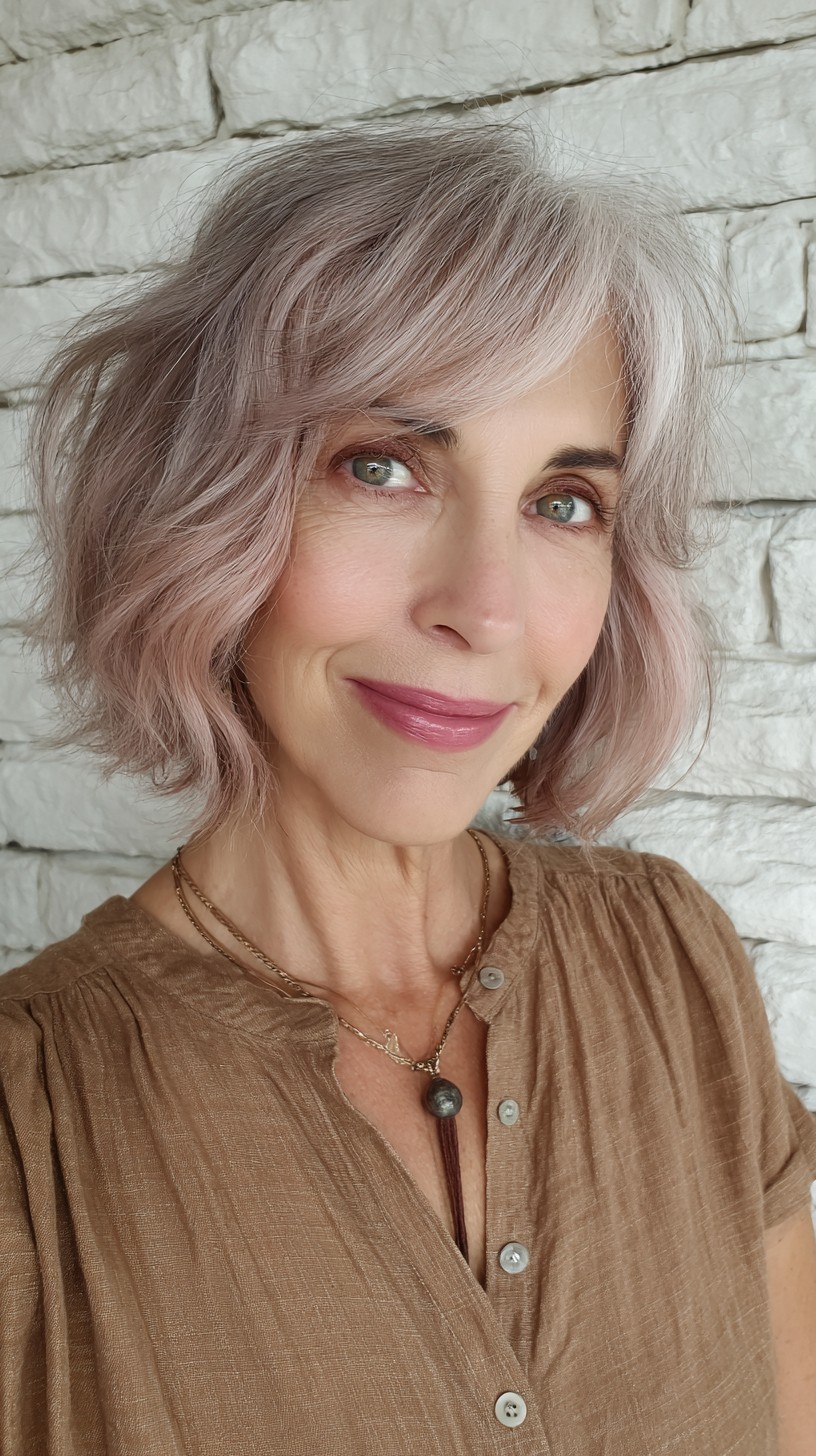 Vintage Rose Gold Wavy Bob with Soft Layers