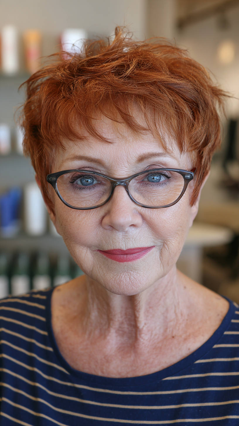 Bright Copper Textured Pixie with Feathered Layers