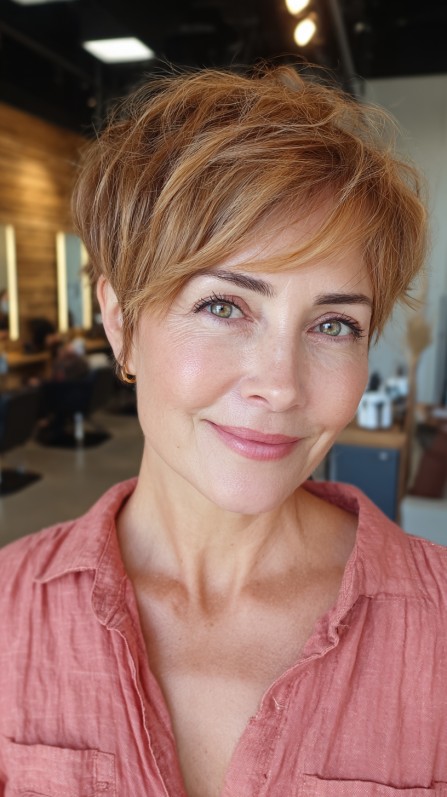 Charming Short Textured Pixie with Soft Face Framing