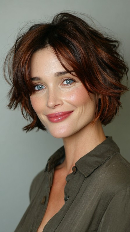 Chic Curly Bob with Rich Auburn Tones