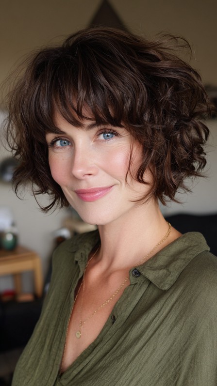 Chic Curly Bob with Soft Bangs