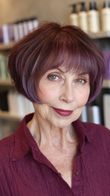 Chic Layered Bob with Subtle Plum Highlights