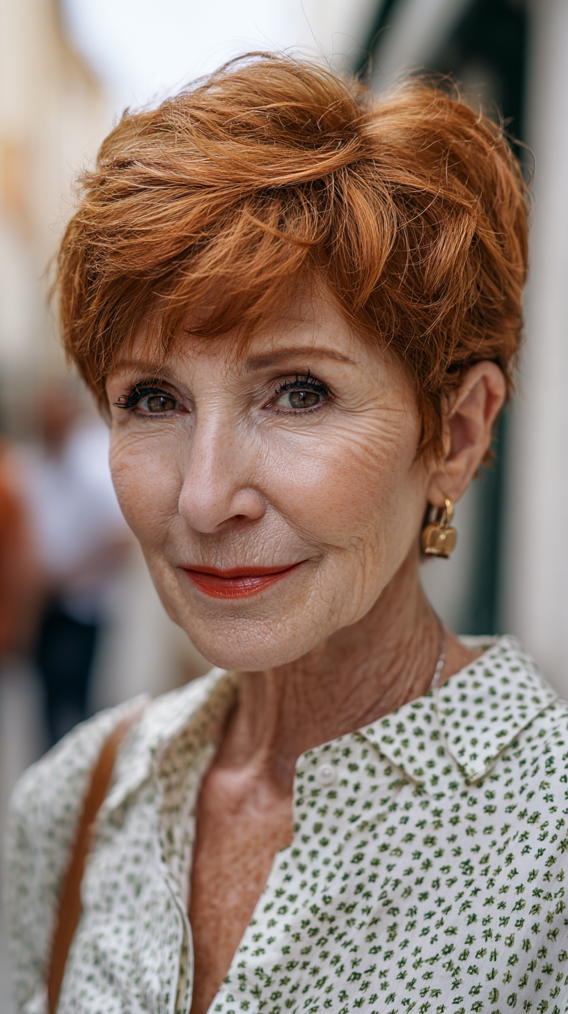Chic Short Textured Pixie with Fiery Red Highlights