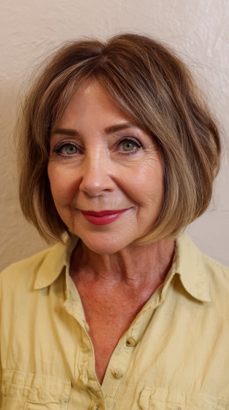 Chic Textured Bob with Subtle Caramel Highlights