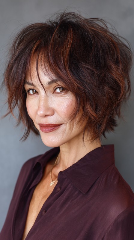 Chic Textured Bob with Warm Highlights