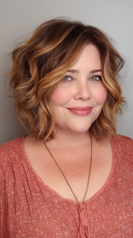Chic Textured Bob with Warm Honey Highlights