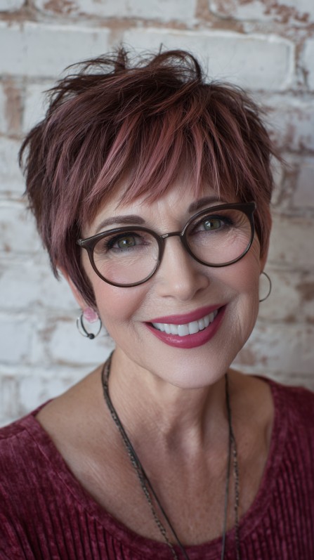 Chic Textured Pixie Cut with Subtle Rose Highlights