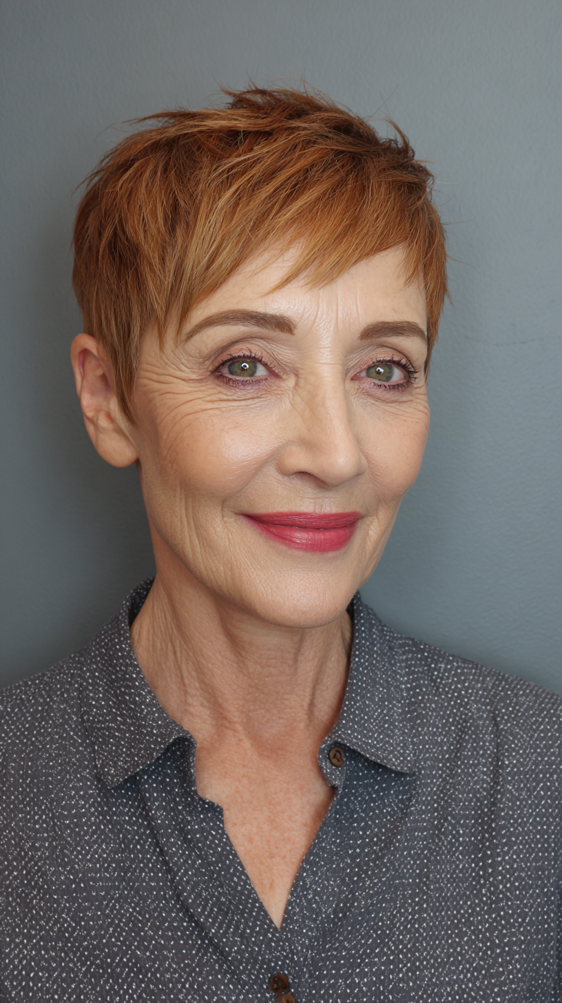 Chic Textured Pixie with Soft Copper Highlights