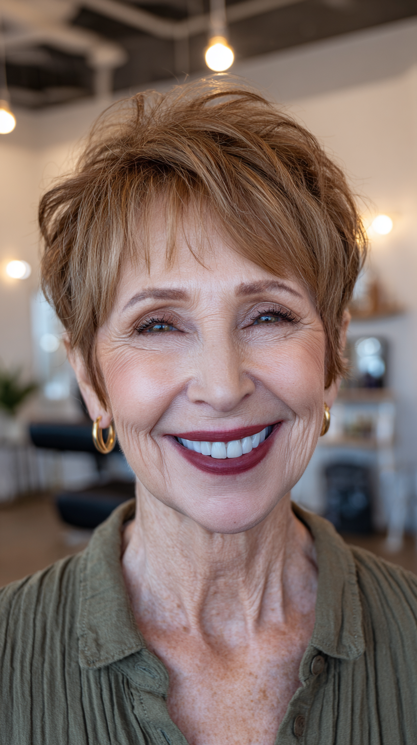 Chic Textured Pixie with Soft Layers and Warm Undertones