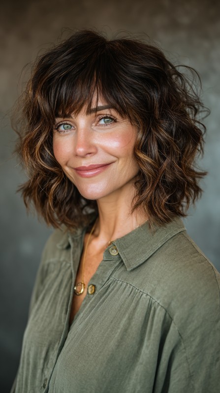 Effortlessly Chic Curly Bob with Face-Frame Layers