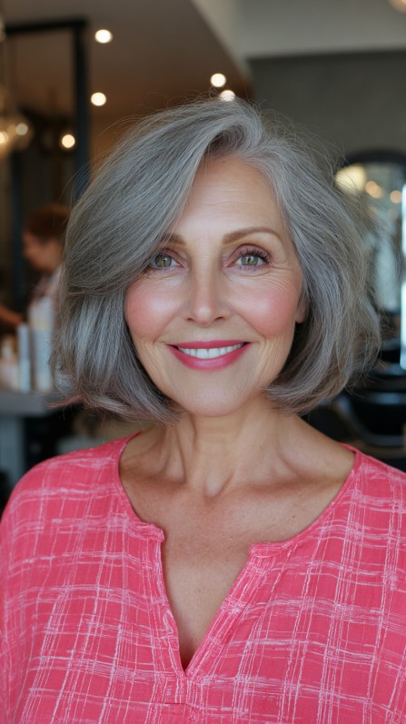 Elegant Layered Grey Bob with Soft Movement
