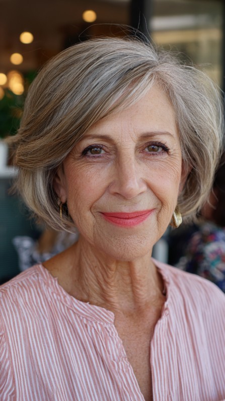 Elegant Silver Layered Bob with Soft Waves