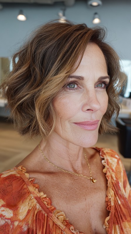 Stylish Textured Bob with Subtle Caramel Highlights