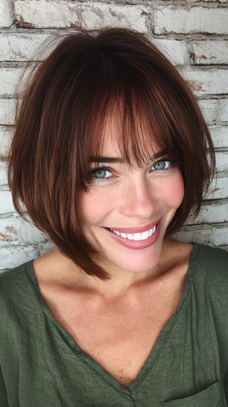 Textured Bob with Soft Bangs and Warm Undertones