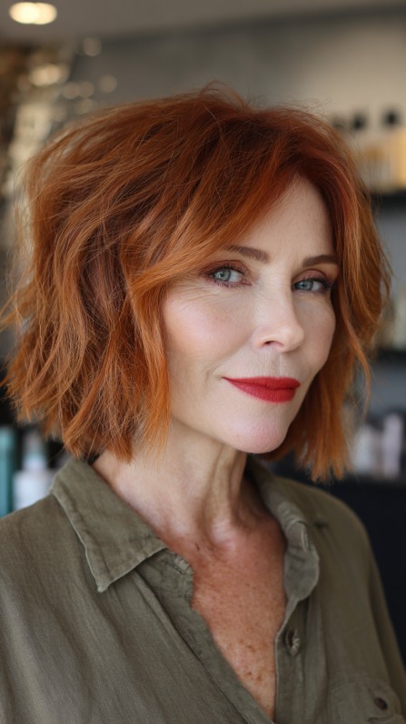 Textured Copper Bob with Soft Waves