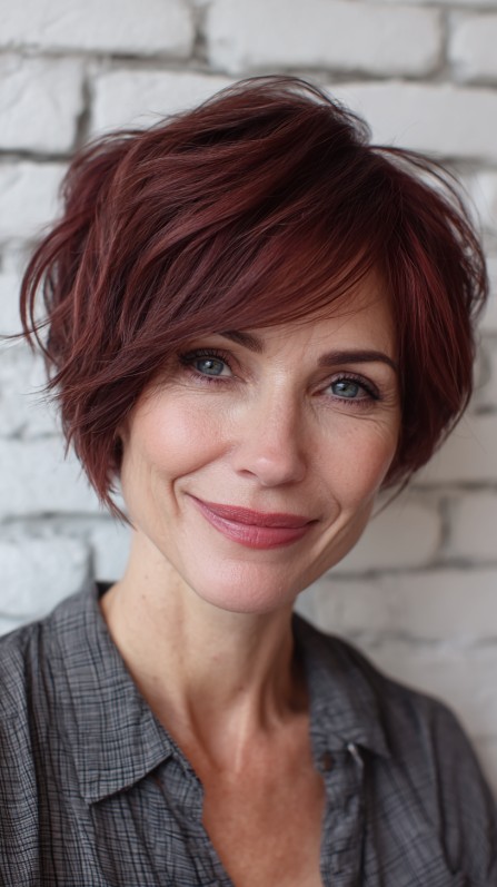 Textured Reddish-Brown Pixie Cut with Soft Layers