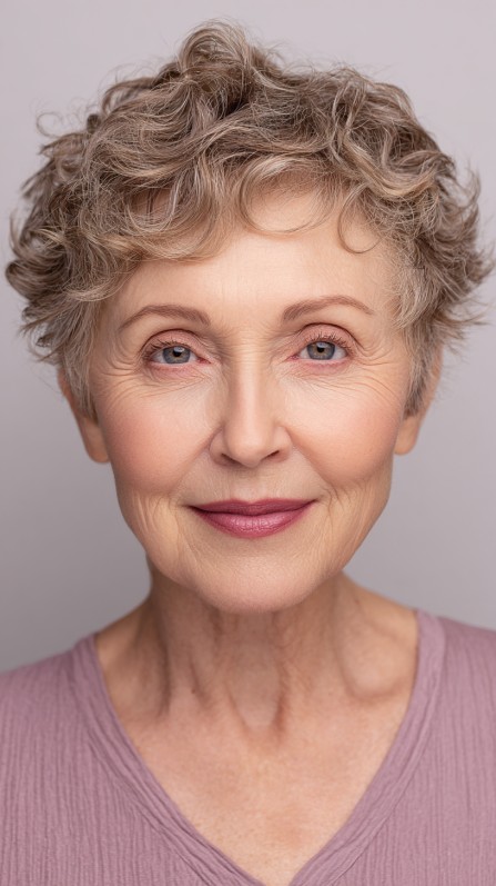 Textured Short Curly Crop with Soft Face Framing