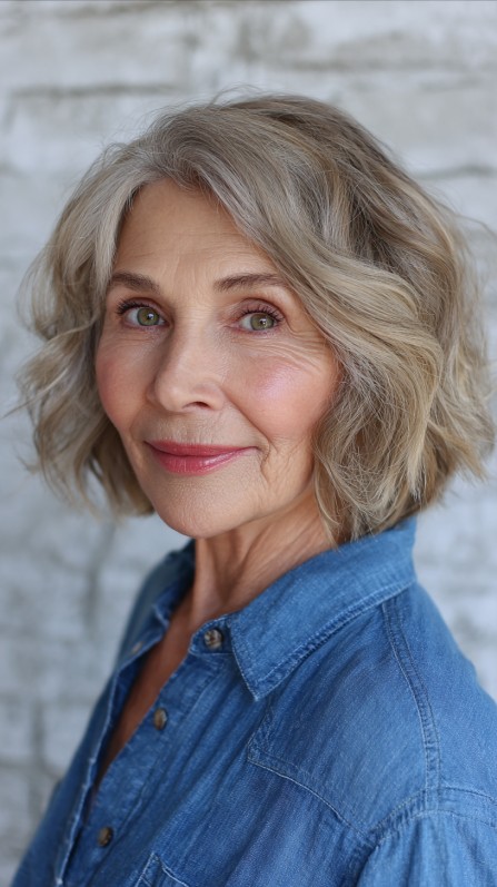 Textured Wavy Bob with Subtle Ash Highlights