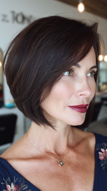 Chic Dark Stacked Bob with Subtle Movement