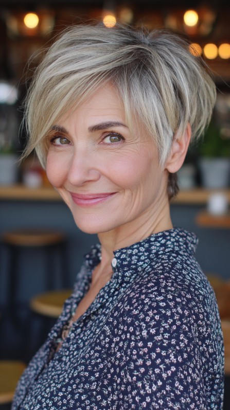 Chic Layered Short Stacked Cut with Icy Highlights