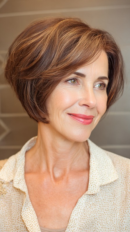 Chic Layered Stacked Bob with Subtle Highlights