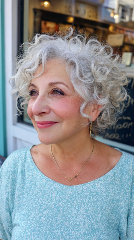 Playful Curly Stacked Bob with Soft Silver Tones