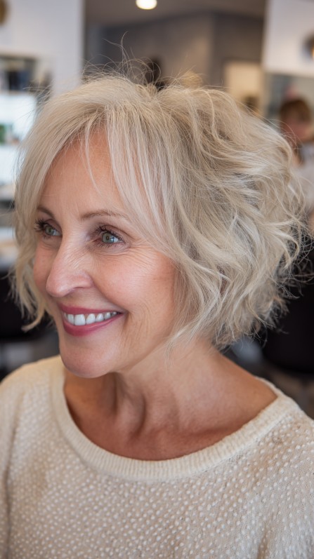 Stylish Textured Curly Bob with Soft Highlights