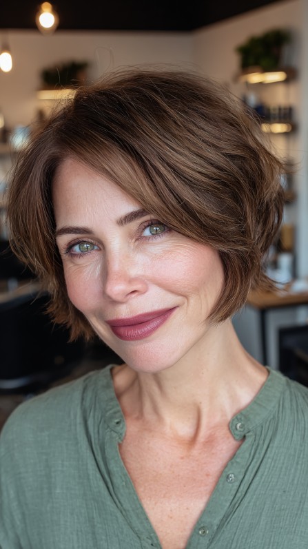 Textured Stacked Bob with Subtle Warm Undertones