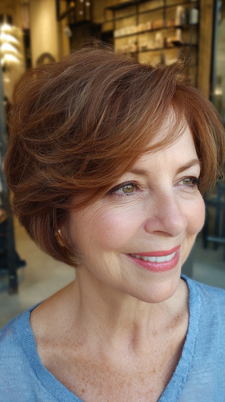 Warm Auburn Stacked Bob with Soft Volume