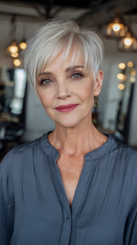 Chic Sleek Ash Blonde Pixie Cut with Textured Layers