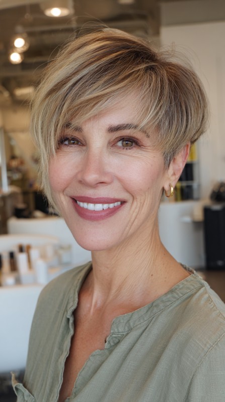 Chic Textured Blonde Pixie Cut with Side-Swept Bangs