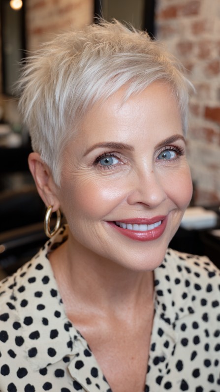Chic Textured Platinum Pixie Cut with Lively Texture