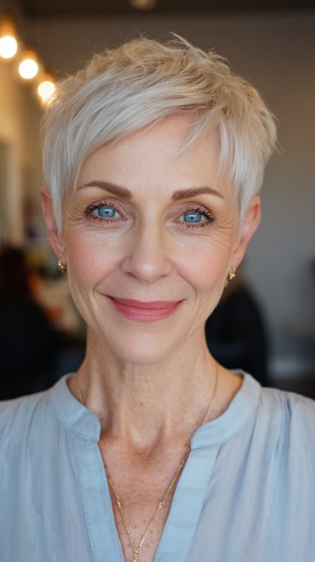 Chic Textured Platinum Pixie Cut with Subtle Layers