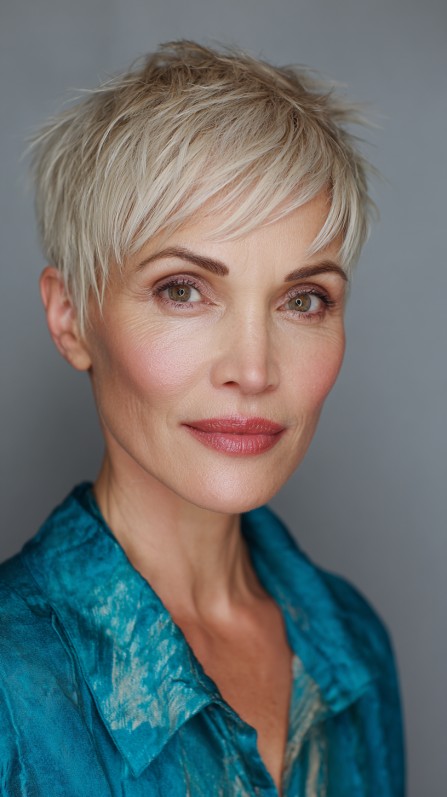 Textured Blonde Pixie Cut with Feathered Layers
