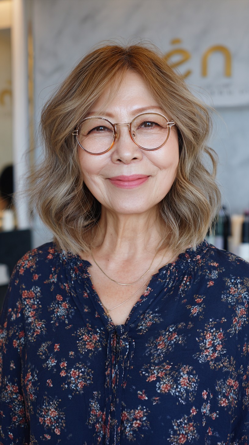 Charming Wavy Lob with Golden Balayage Highlights