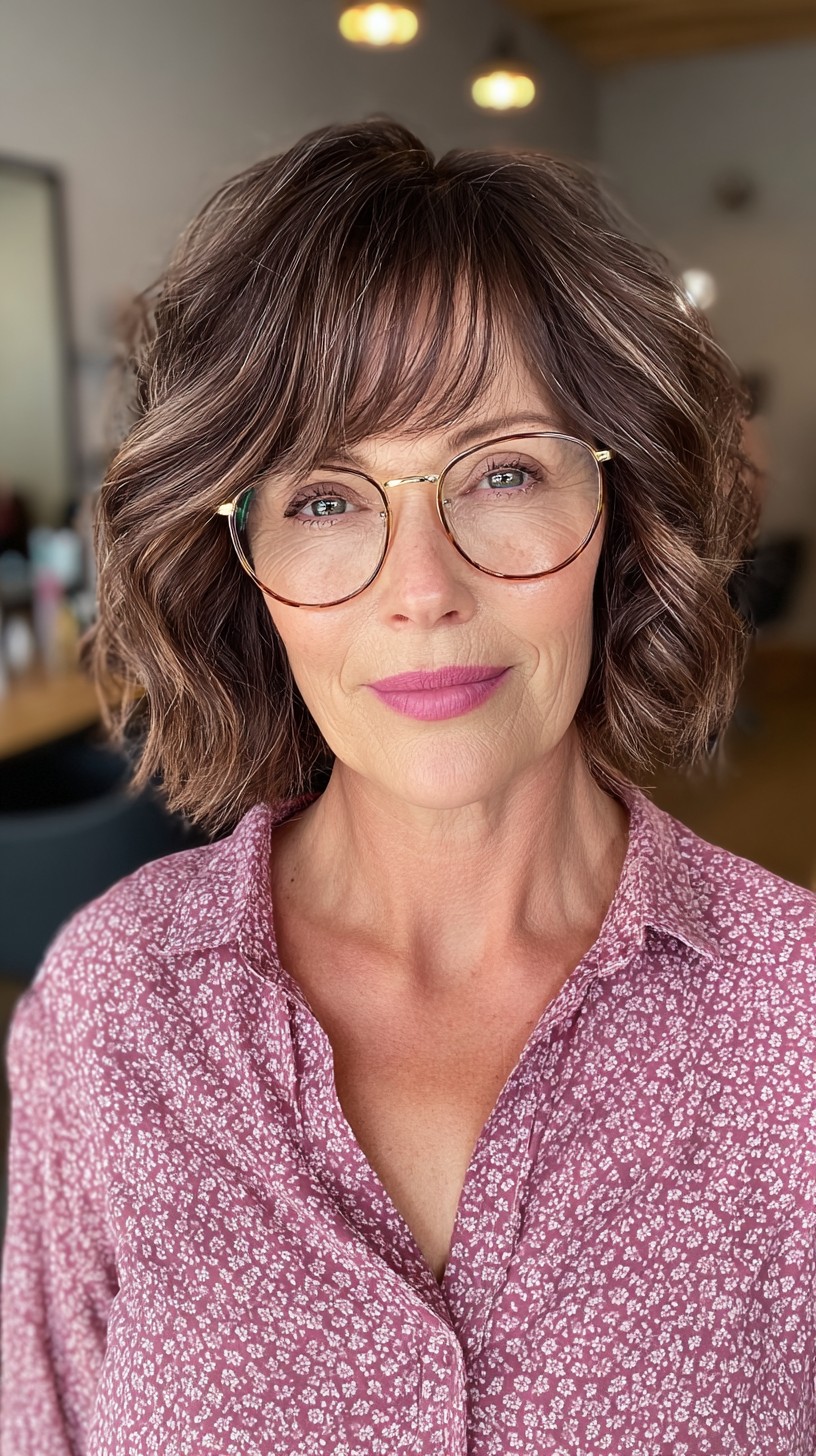 Chic Curly Bob with Subtle Balayage Highlights