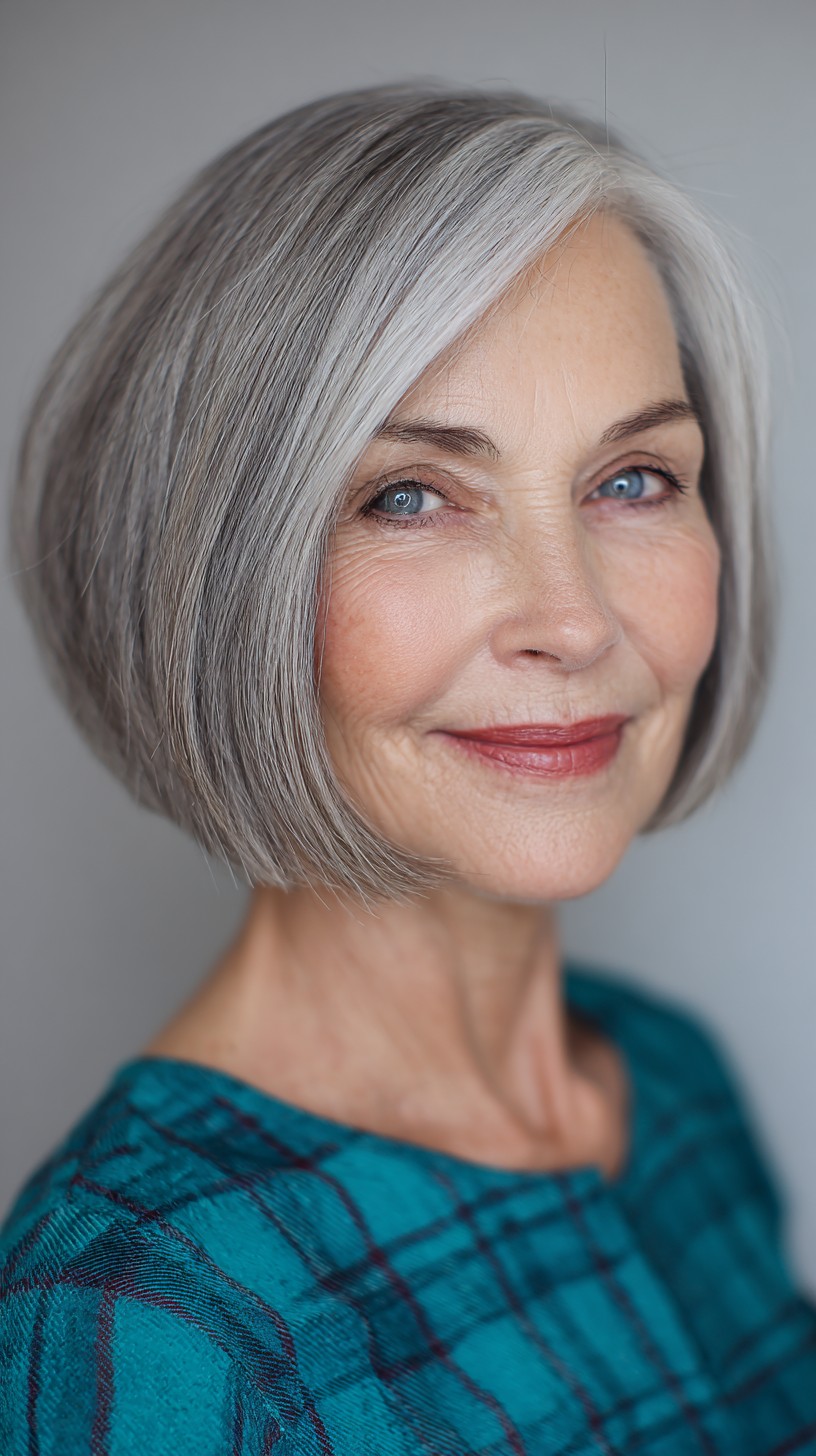 Elegant Asymmetrical Bob with Subtle Silver Highlights