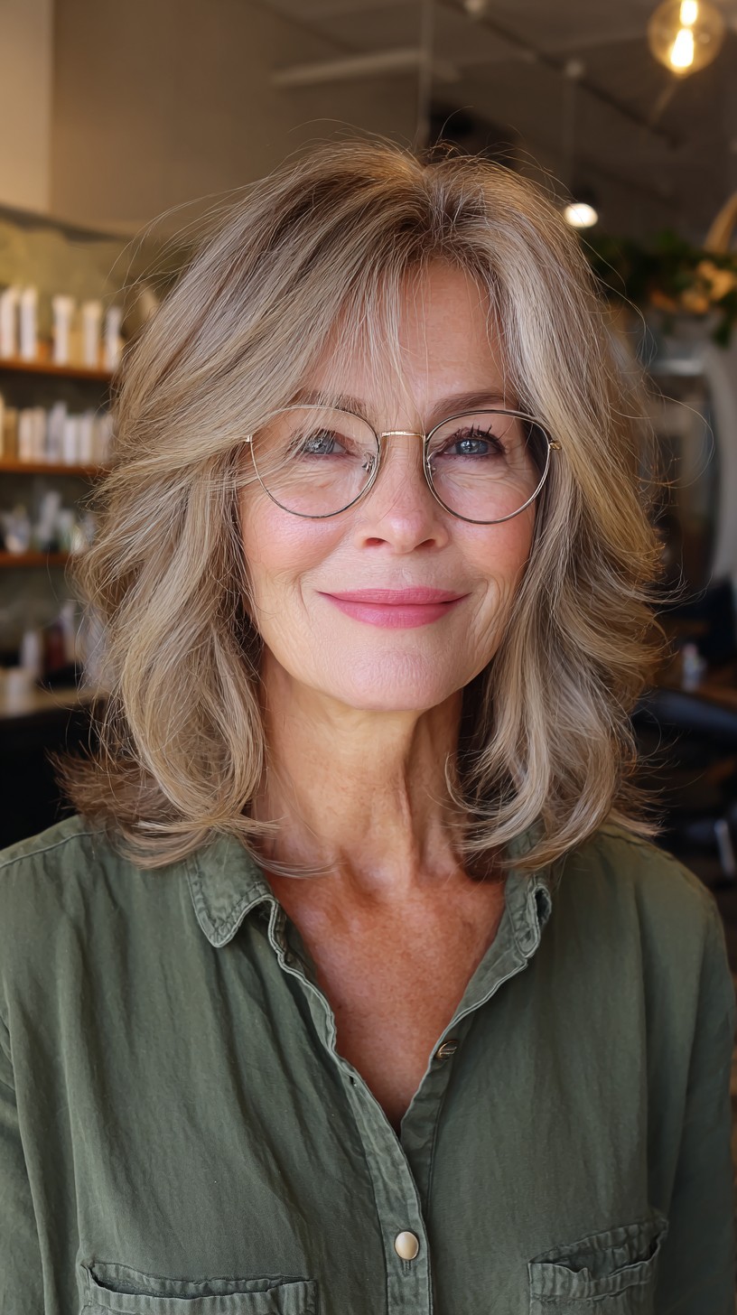 Elegant Layered Ash Blonde Balayage with Soft Waves