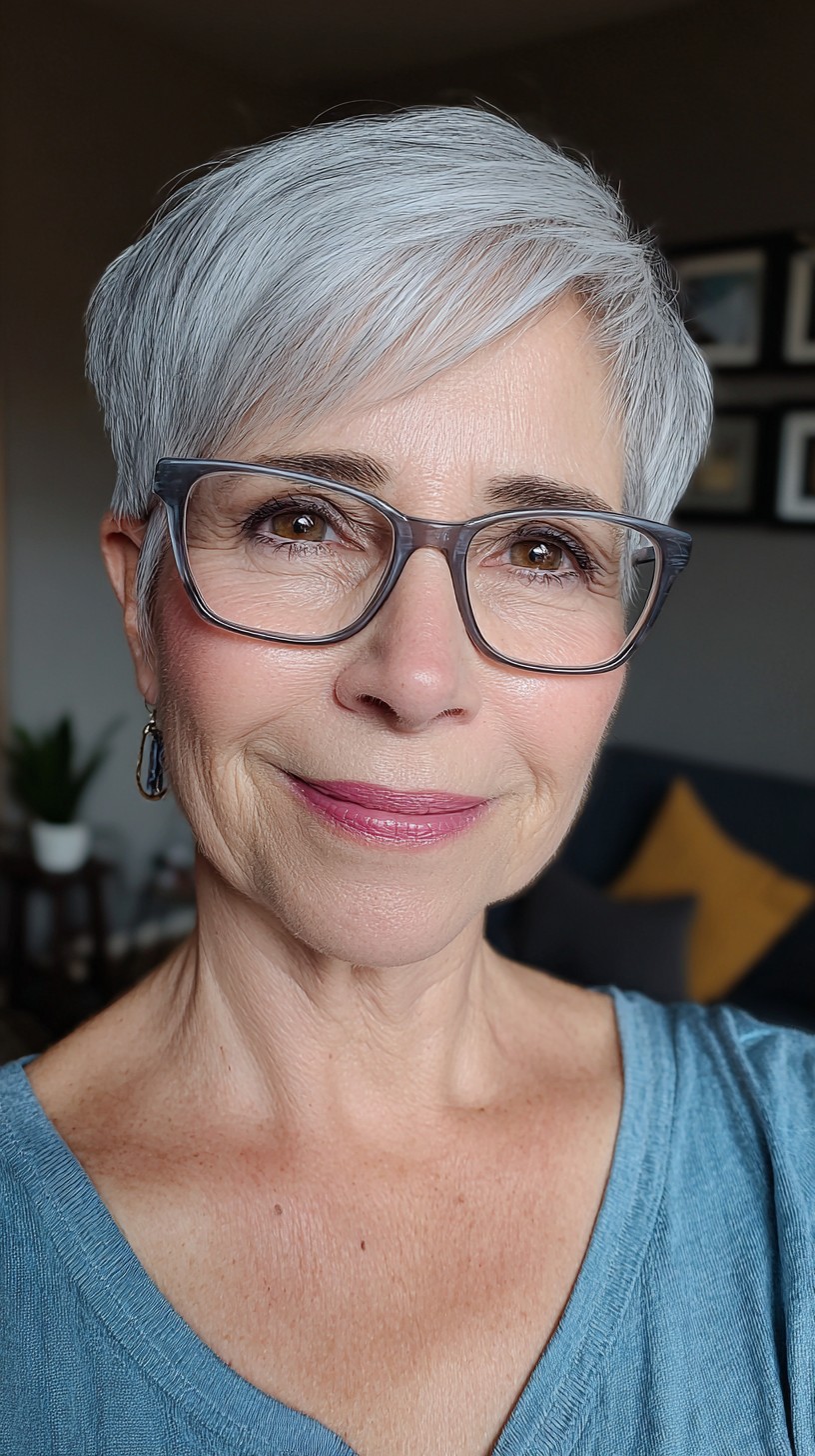 Modern Short Silver Pixie with Soft Textured Layers