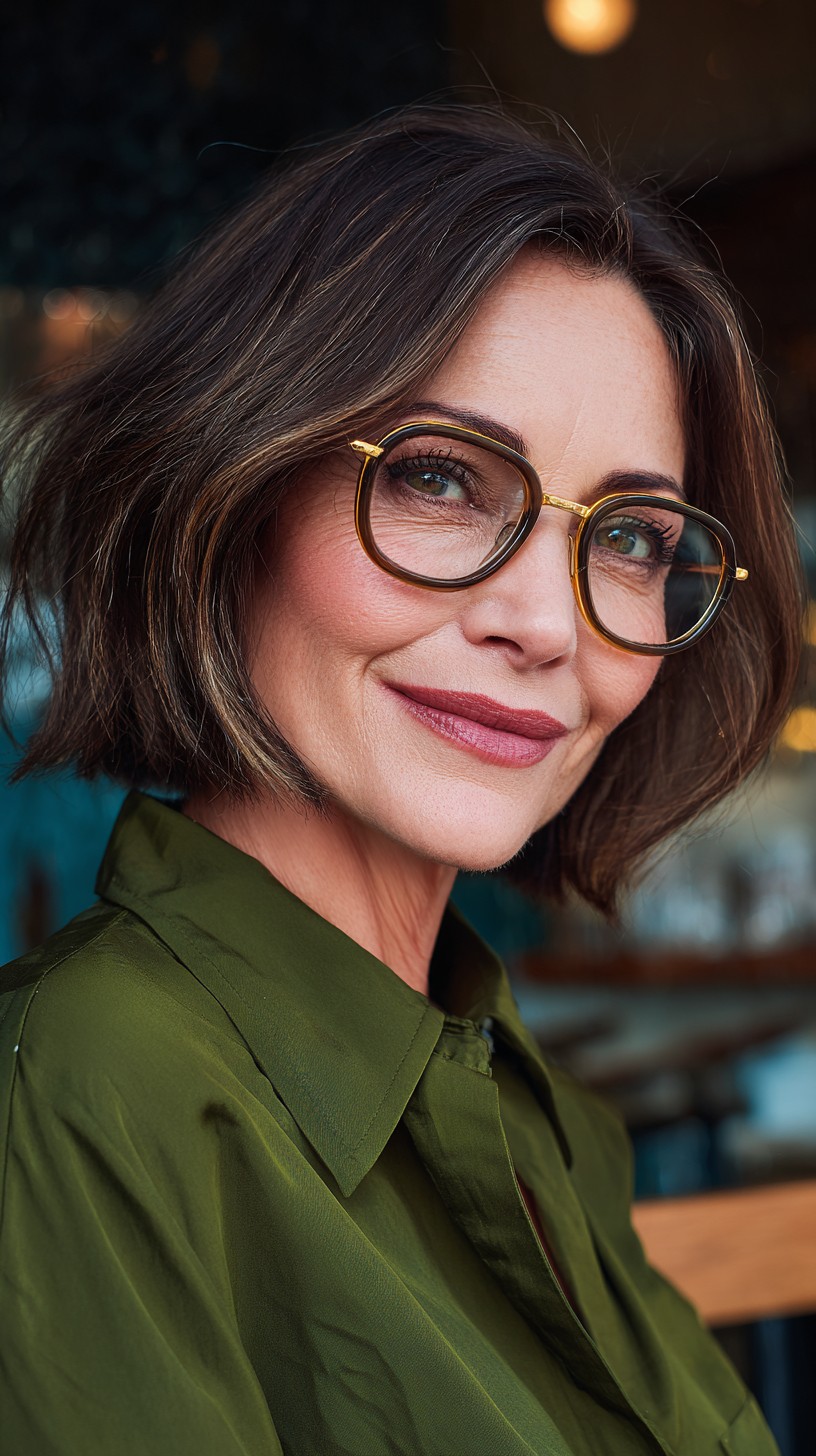 Modern Textured Bob with Warm Balayage Highlights