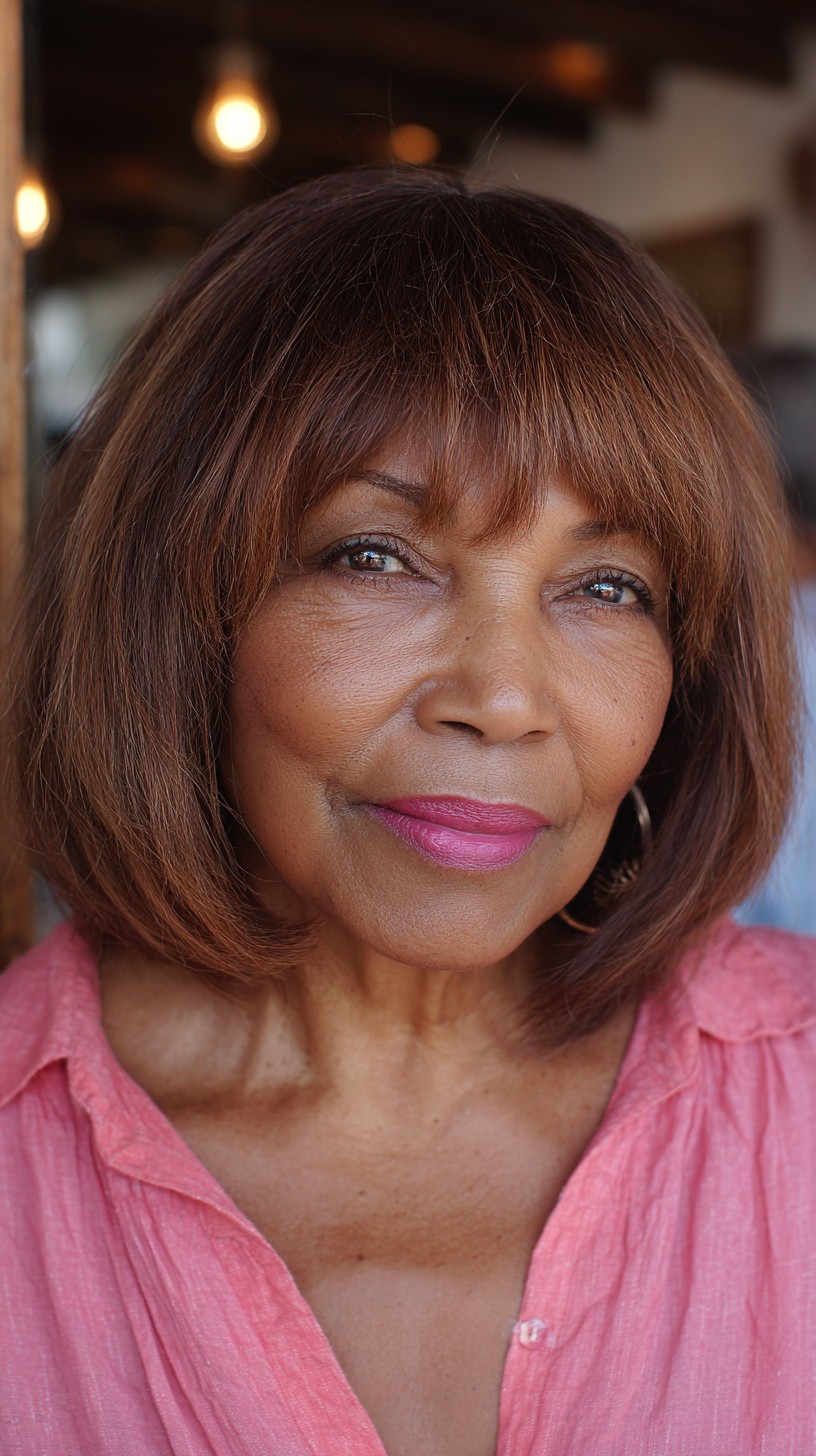 Soft Brown Blunt Bob with Face-Framing Bangs