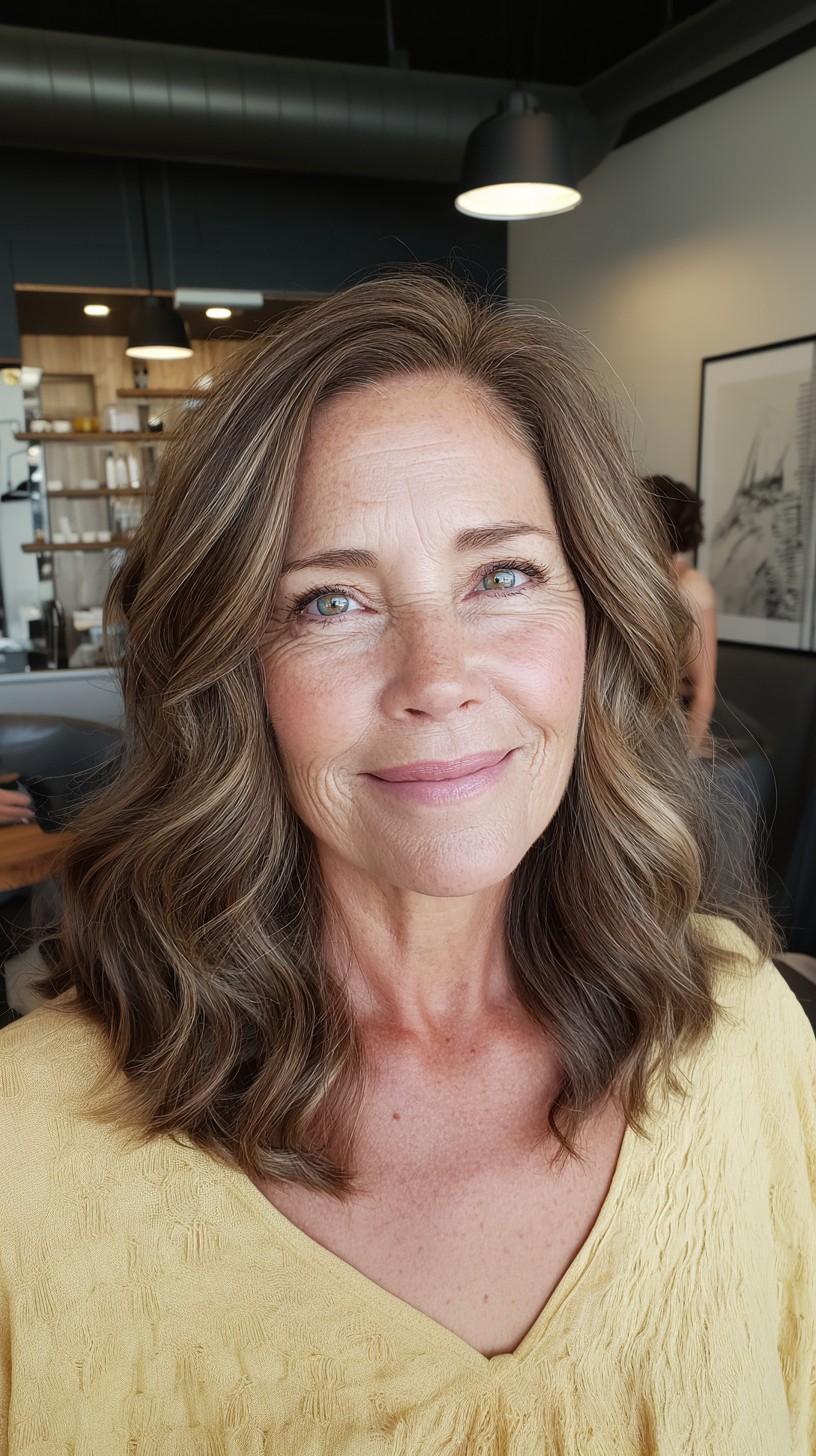 Softly Layered Warm Brown Waves