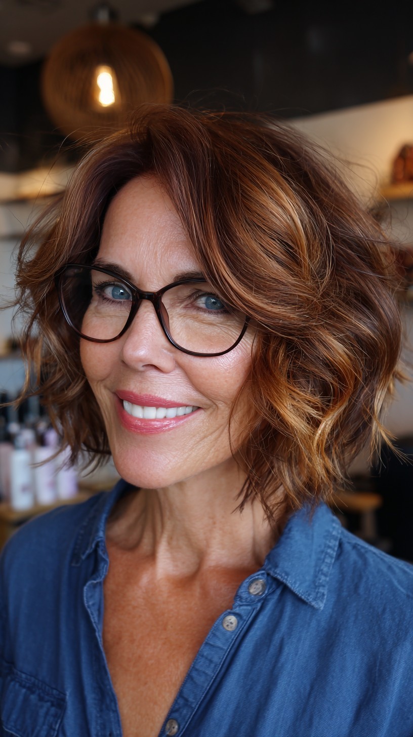 Stylish Curly Bob with Rich Balayage Highlights