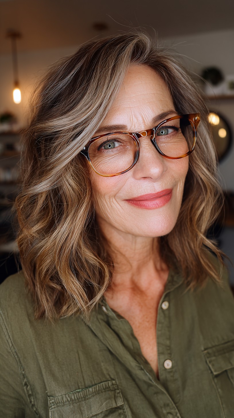 Textured Shoulder-Length Balayage with Subtle Highlights