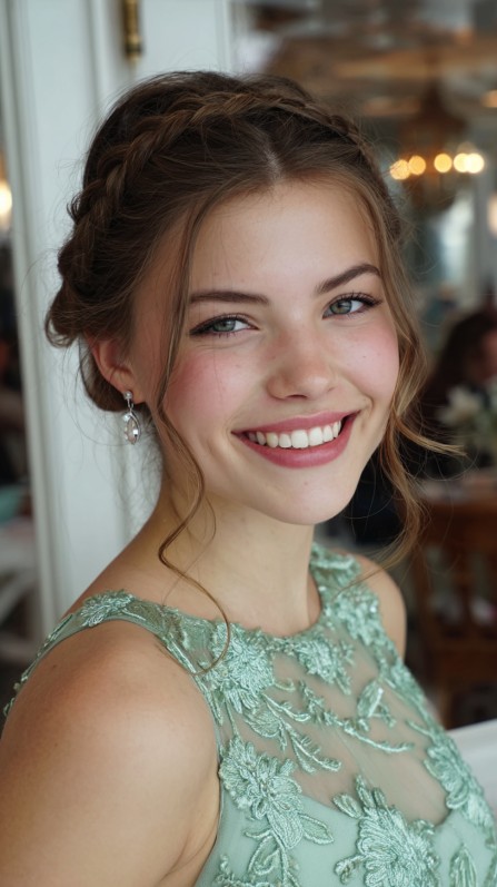 Charming Braided Updo with Loose Tendrils