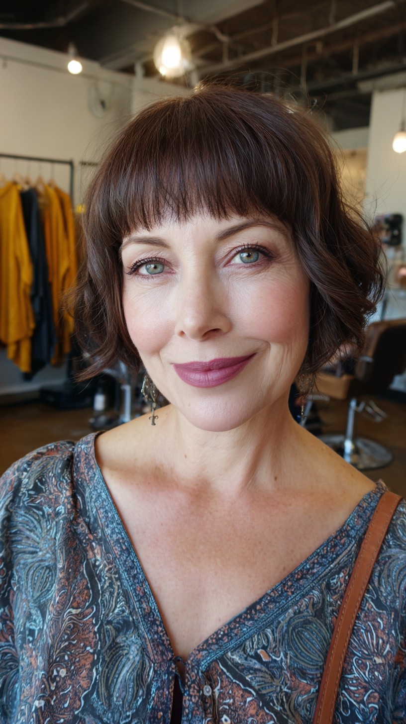 Charming Soft Curly Bob with Wispy Bangs